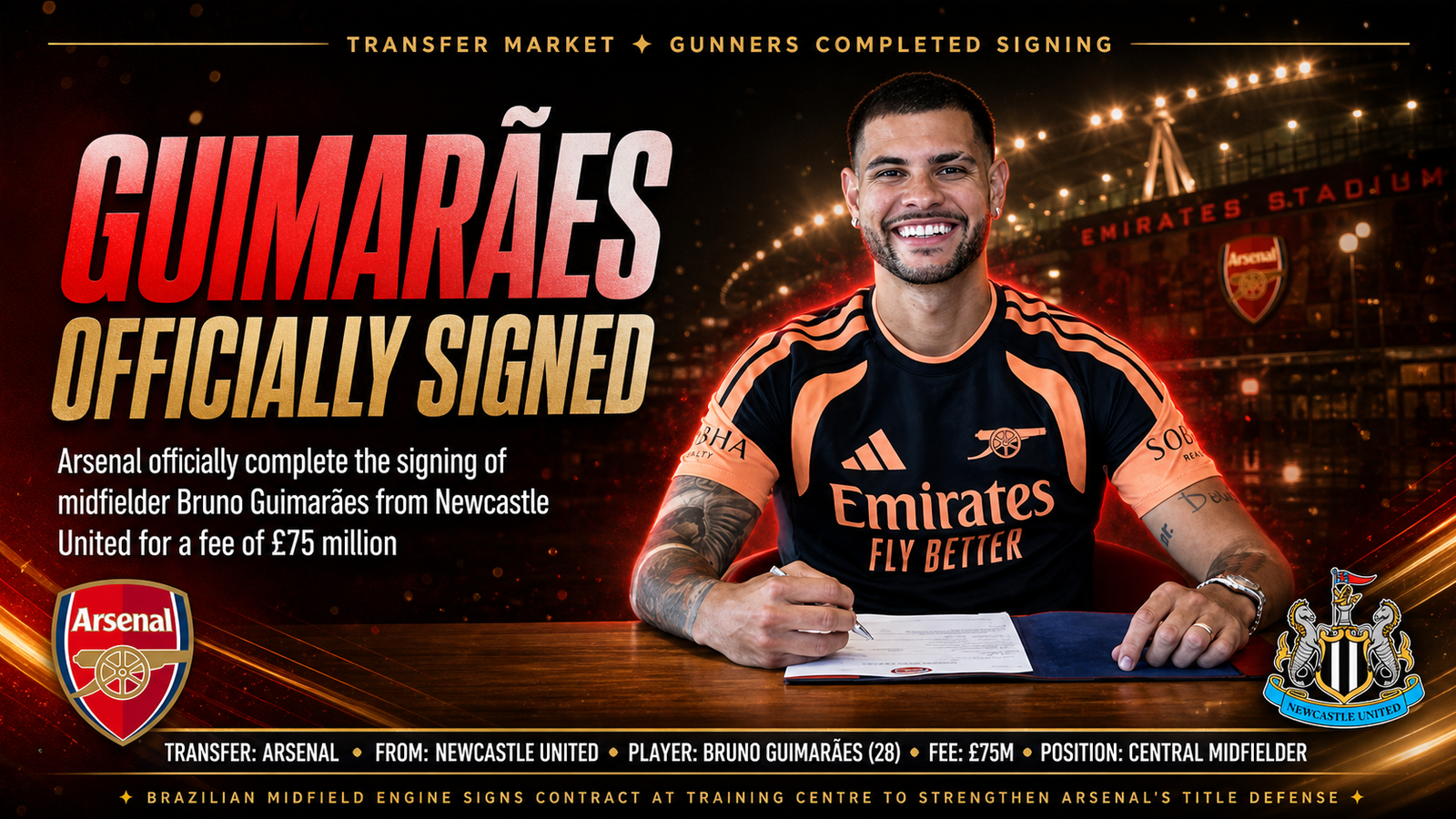 Bruno Guimaraes Arsenal complete signing
